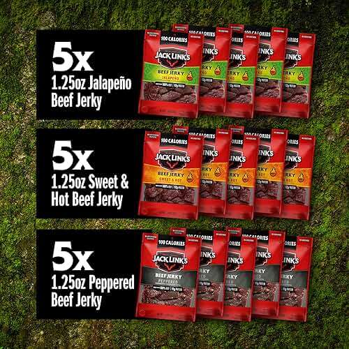 Jack Link's Bold Beef Jerky Variety Pack - Sweet & Hot, Jalapeño & Peppered - (15 Pack) 1.25 oz Bags - Ready to Eat Real Meat Protein Snacks - Made with 100% Real Beef - Image 6