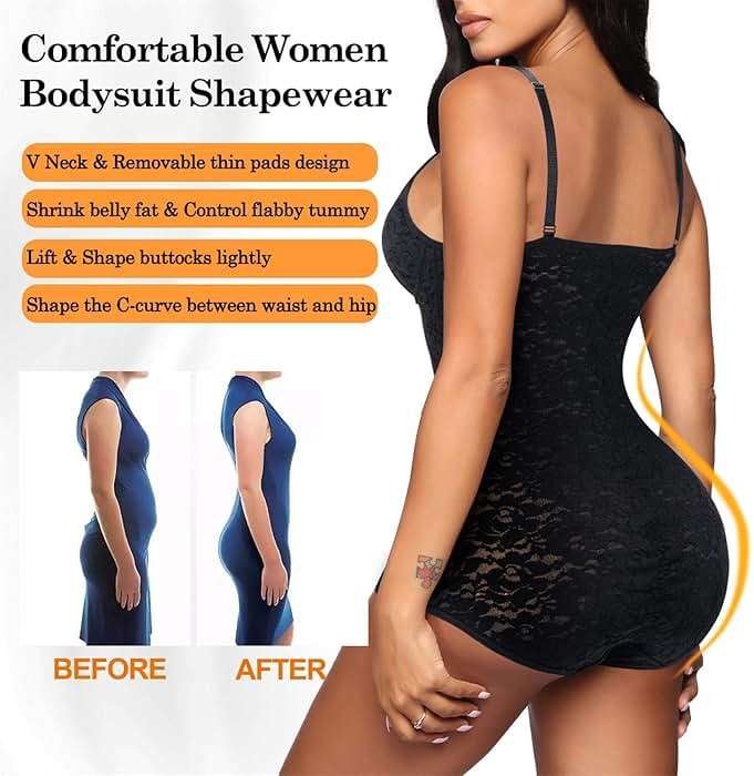BRABIC Lace Bodysuit for Women Tummy Control Shapewear Sleeveless Tops V-Neck Backless Camisole Jumpsuit Shaper - Image 2