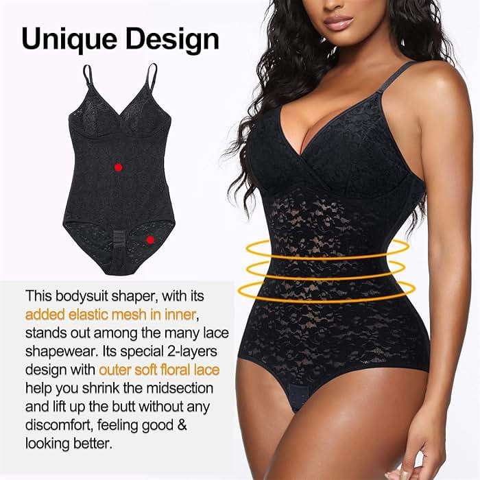 BRABIC Lace Bodysuit for Women Tummy Control Shapewear Sleeveless Tops V-Neck Backless Camisole Jumpsuit Shaper - Image 3