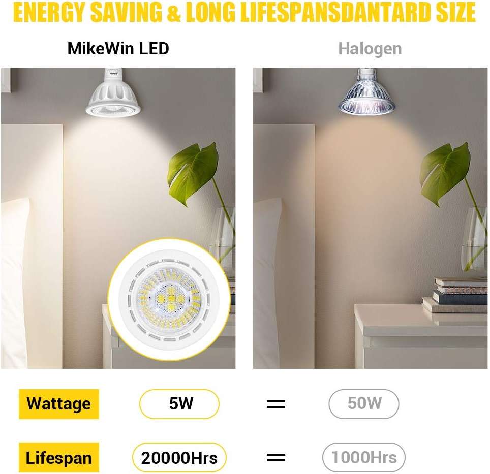 MikeWin MR16 LED Bulb 10Pack,5W 12V, GU5.3 Bi-Pin Base,50-Watt Equivalent,2700K Warm White,Non-Dimmable MR16 LED Spot Light Bulbs for Indoor Outdoor Landscape Track Lighting - Image 3