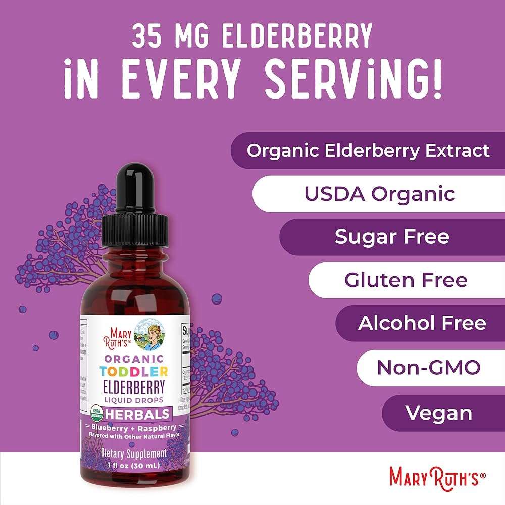 MARYRUTH'S Toddler Elderberry Syrup, USDA Organic Elderberry, Sugar Free Kids Immune Support Supplement for Ages 1-3 Years, Clean Label Project Verified®, Vegan, Non-GMO, Gluten Free, 1 Fl Oz - Image 7