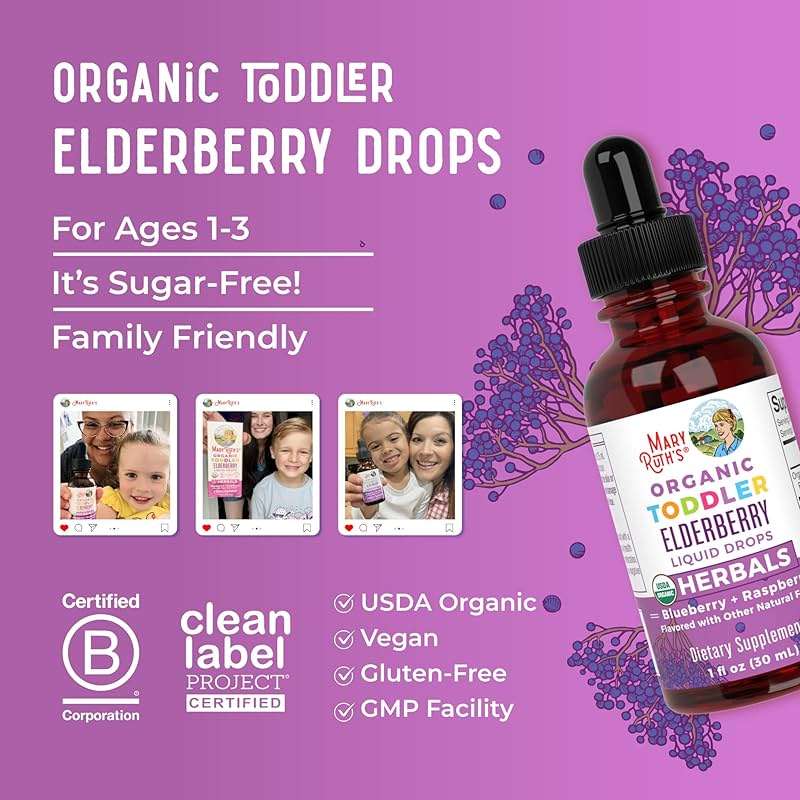 MARYRUTH'S Toddler Elderberry Syrup, USDA Organic Elderberry, Sugar Free Kids Immune Support Supplement for Ages 1-3 Years, Clean Label Project Verified®, Vegan, Non-GMO, Gluten Free, 1 Fl Oz - Image 8