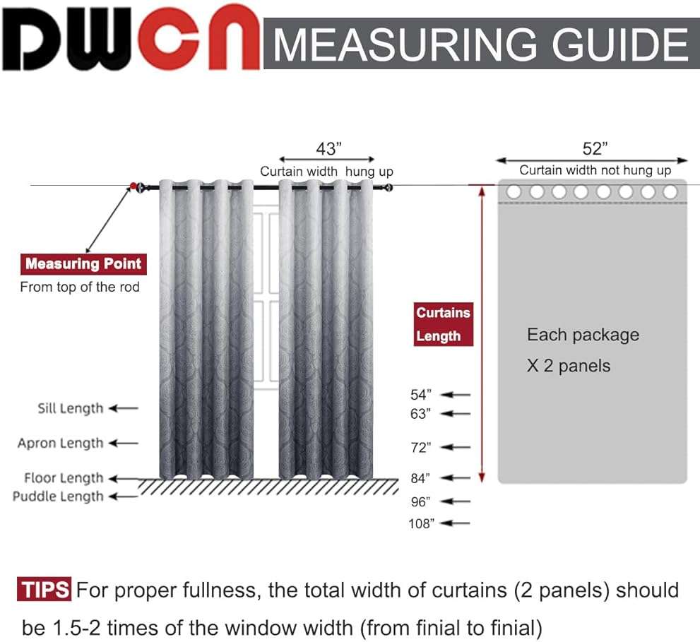 DWCN Ombre Blackout Curtains for Bedroom - Damask Patterned Thermal Insulated Energy Saving Grommet Curtains for Living Room, Set of 2 Panels, 52 x 84 Inch Length, Grey - Image 2