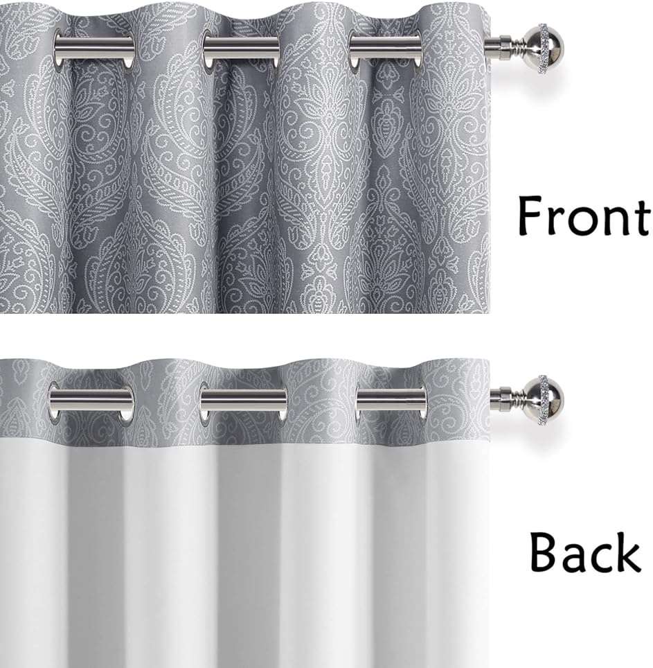 DWCN Ombre Blackout Curtains for Bedroom - Damask Patterned Thermal Insulated Energy Saving Grommet Curtains for Living Room, Set of 2 Panels, 52 x 84 Inch Length, Grey - Image 5