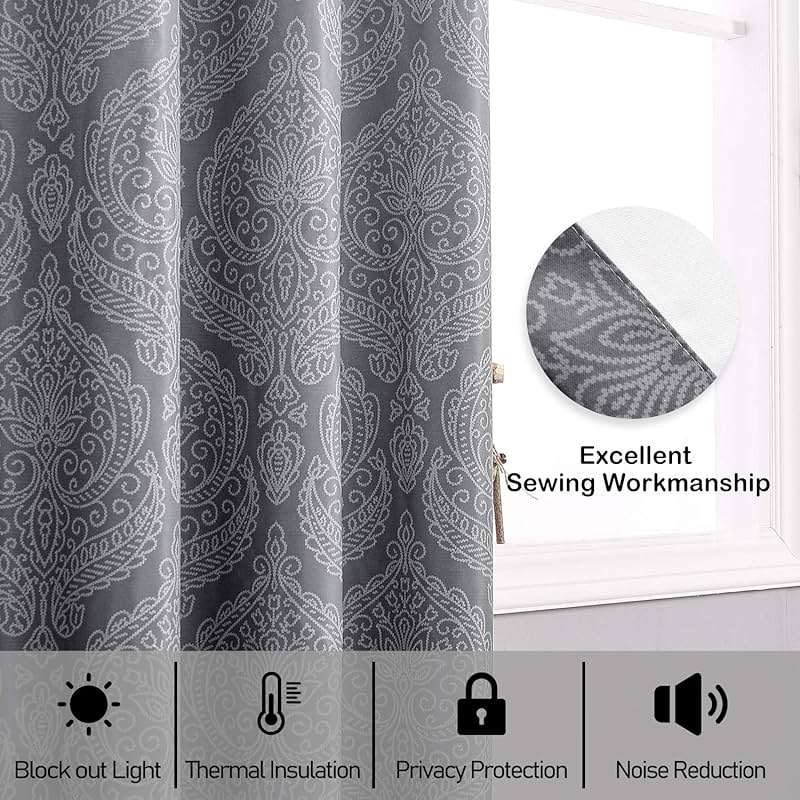 DWCN Ombre Blackout Curtains for Bedroom - Damask Patterned Thermal Insulated Energy Saving Grommet Curtains for Living Room, Set of 2 Panels, 52 x 84 Inch Length, Grey - Image 8