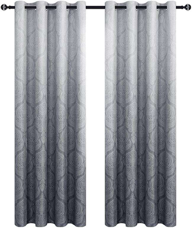 DWCN Ombre Blackout Curtains for Bedroom - Damask Patterned Thermal Insulated Energy Saving Grommet Curtains for Living Room, Set of 2 Panels, 52 x 84 Inch Length, Grey - Image 9