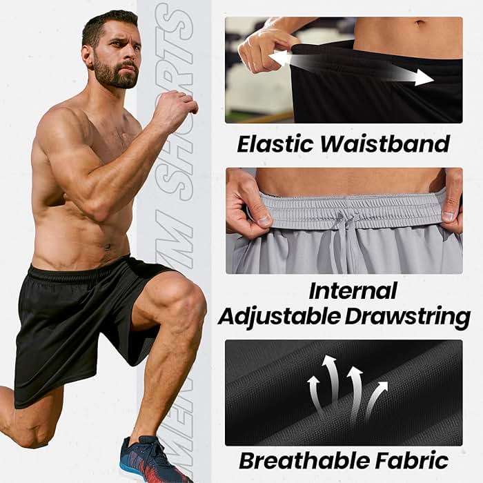BALENNZ Athletic Shorts for Men with Pockets and Elastic Waistband Quick Dry Activewear - Image 3
