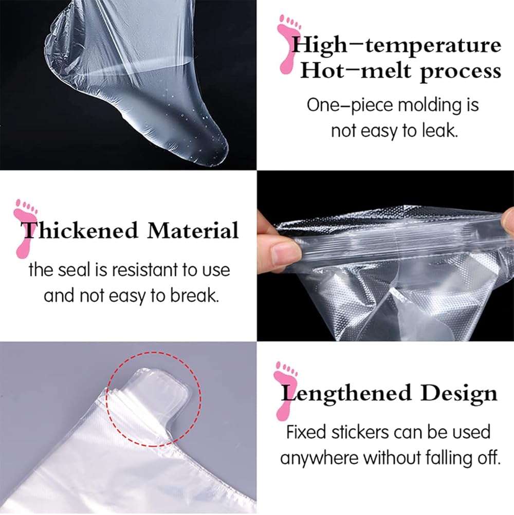 200PCS Clear Plastic Disposable Booties, Paraffin Bath Liners for Foot Pedicure Hot Spa Wax Treatment, Larger Thicker Thermal Therapy Feet Covers Bags Plastic Socks Liners - Image 4