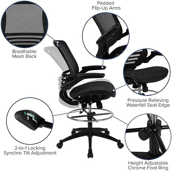 Flash Furniture Waylon Mid-Back Swivel Office Chair with Adjustable Foot Ring and Seat Height, Ergonomic Executive Chair with Armrests, Black - Image 4