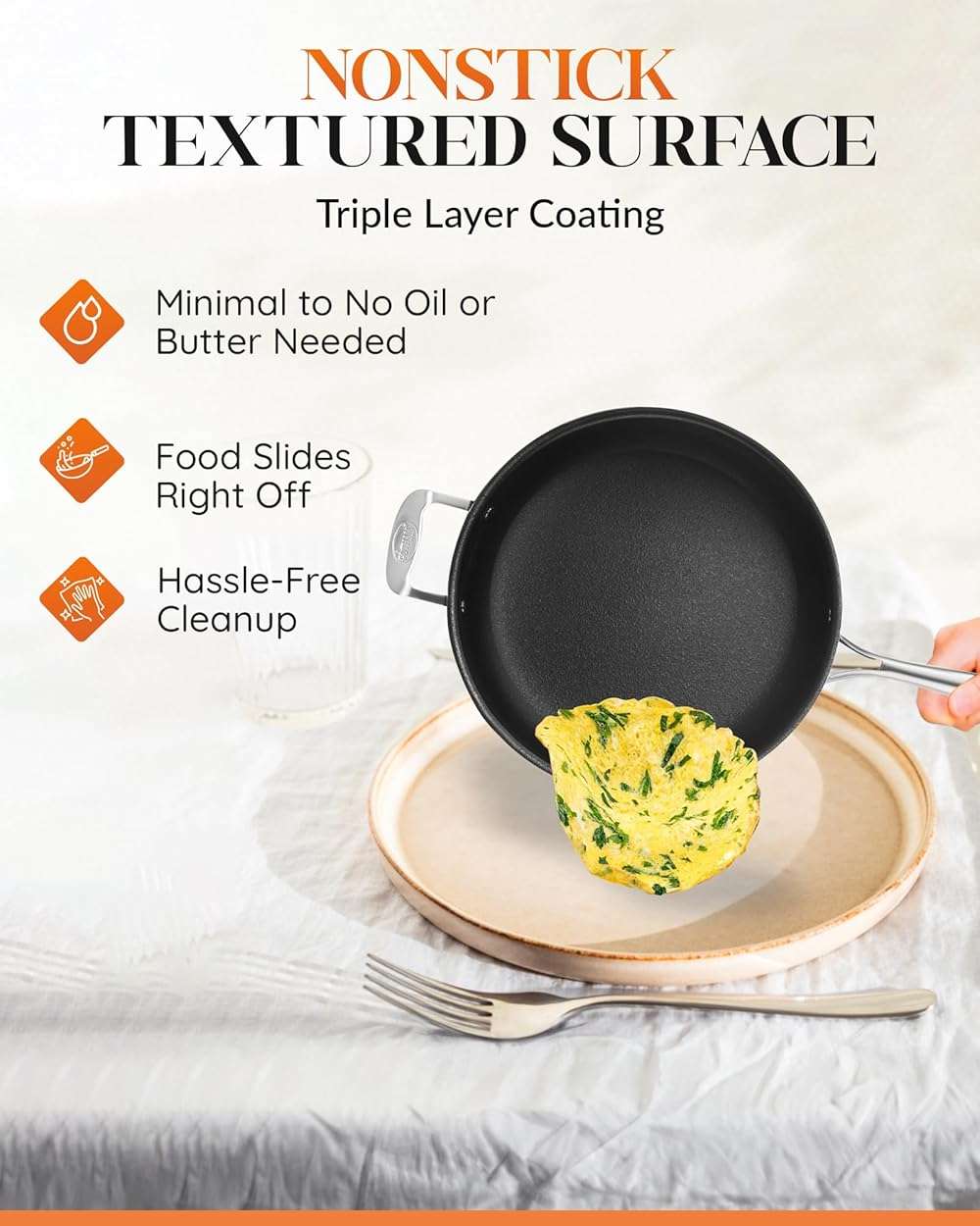 Gotham Steel Sauté Pan with Lid – 5.5 Quart Multipurpose Nonstick Jumbo Cooker with Glass Lid, Stainless Steel Handle & Helper Handle, Oven & Dishwasher Safe, 100% PFOA FREE - Image 3