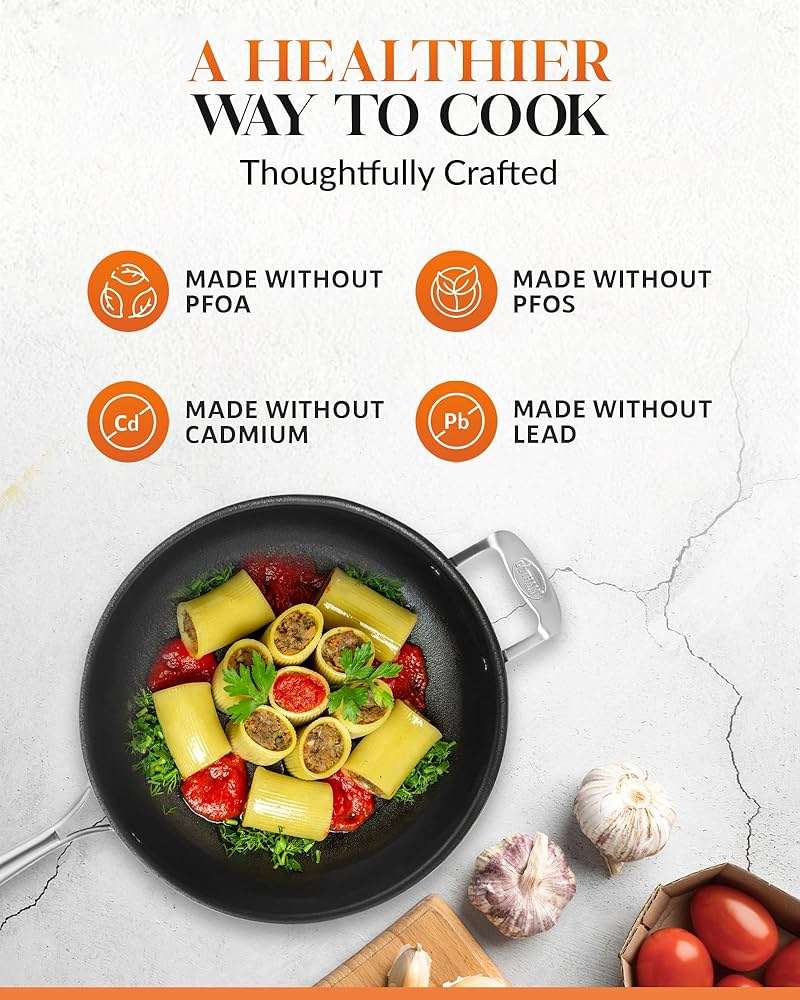 Gotham Steel Sauté Pan with Lid – 5.5 Quart Multipurpose Nonstick Jumbo Cooker with Glass Lid, Stainless Steel Handle & Helper Handle, Oven & Dishwasher Safe, 100% PFOA FREE - Image 4