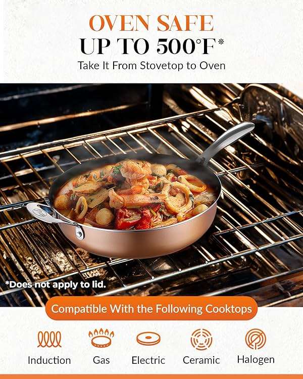Gotham Steel Sauté Pan with Lid – 5.5 Quart Multipurpose Nonstick Jumbo Cooker with Glass Lid, Stainless Steel Handle & Helper Handle, Oven & Dishwasher Safe, 100% PFOA FREE - Image 7