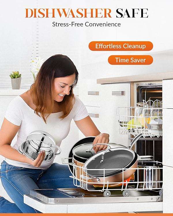 Gotham Steel Sauté Pan with Lid – 5.5 Quart Multipurpose Nonstick Jumbo Cooker with Glass Lid, Stainless Steel Handle & Helper Handle, Oven & Dishwasher Safe, 100% PFOA FREE - Image 8