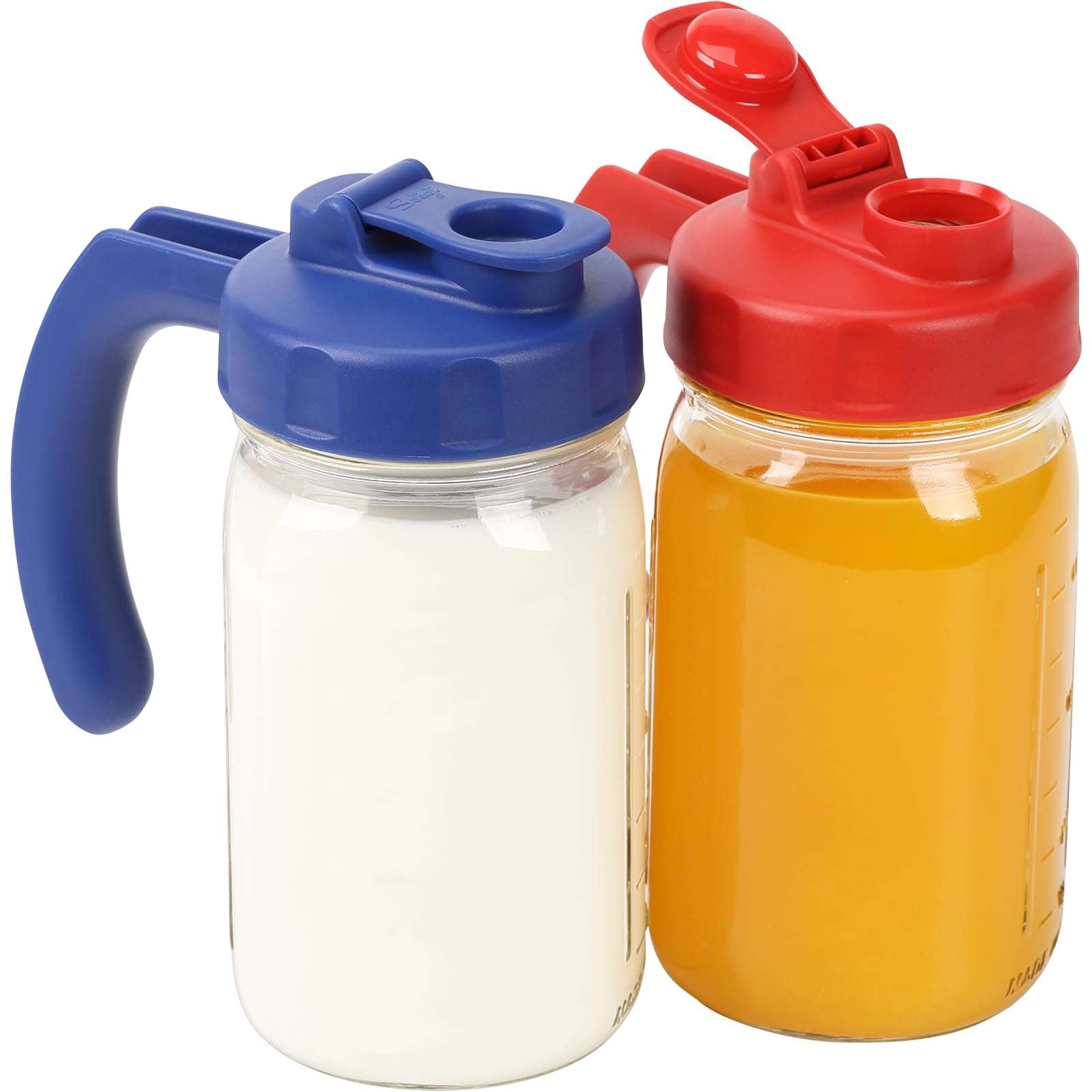 2 Pack Wide Mouth Mason Jar Lids with Handle, Airtight & Leak-proof Seal, Easy Pouring Spout, Turns your Mason Jar into Pitcher, Silicone Seal Gasket, Jars not included - Image 1