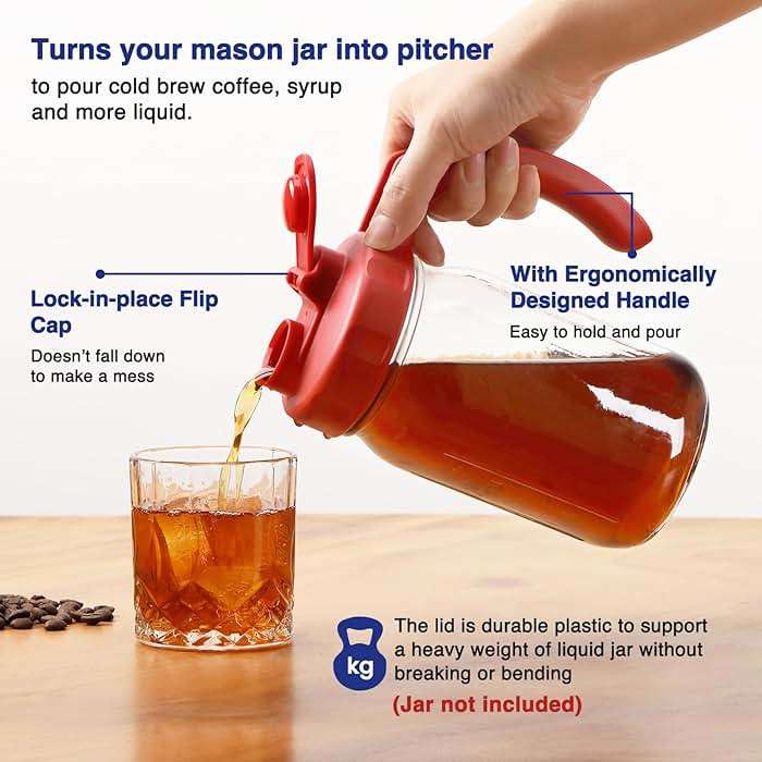 2 Pack Wide Mouth Mason Jar Lids with Handle, Airtight & Leak-proof Seal, Easy Pouring Spout, Turns your Mason Jar into Pitcher, Silicone Seal Gasket, Jars not included - Image 3