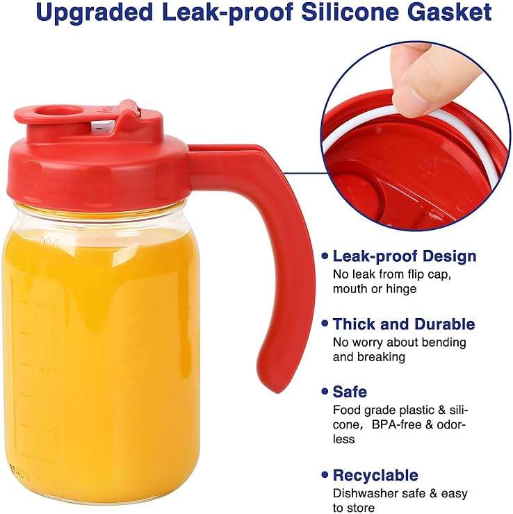 2 Pack Wide Mouth Mason Jar Lids with Handle, Airtight & Leak-proof Seal, Easy Pouring Spout, Turns your Mason Jar into Pitcher, Silicone Seal Gasket, Jars not included - Image 4