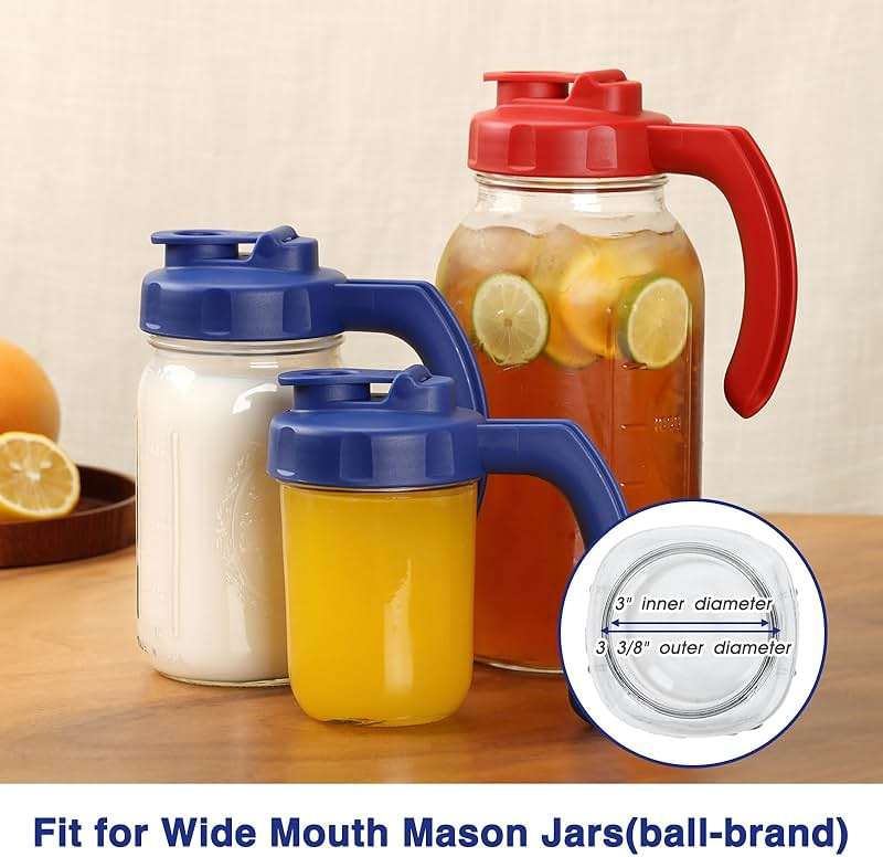 2 Pack Wide Mouth Mason Jar Lids with Handle, Airtight & Leak-proof Seal, Easy Pouring Spout, Turns your Mason Jar into Pitcher, Silicone Seal Gasket, Jars not included - Image 5
