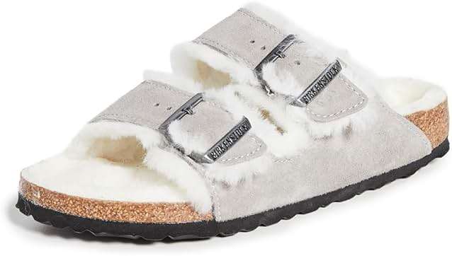 Birkenstock Women's Arizona Shearling Sandals, Stone Coin/Natural, 6 Narrow US - Image 1
