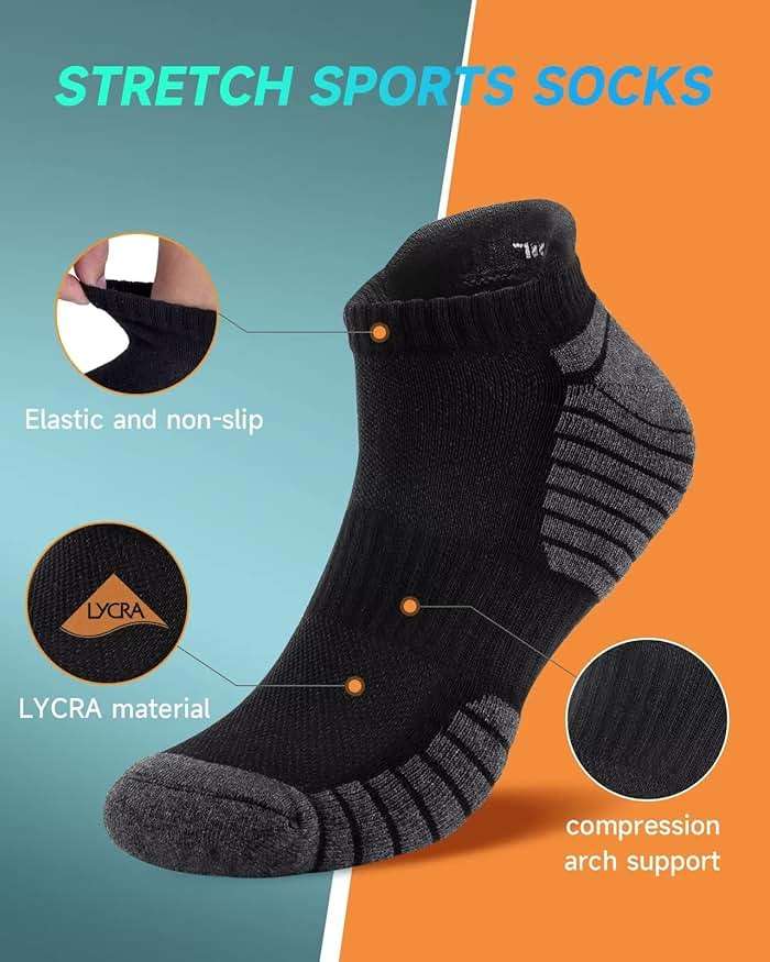 TANSTC Athletic Running Ankle Socks,6Pairs Cushioned Low Cut Anti-Blister Tab Sports Sock Men Women - Image 3
