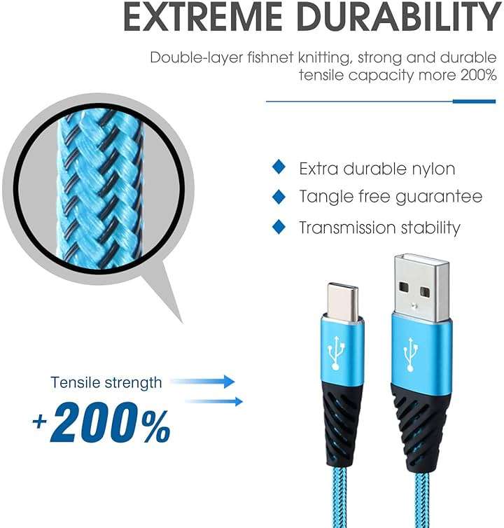 Bynccea Type C Charger Cable 10FT 4-Pack Fast Charging Cord USB A to USB C Cell Phone Charger Nylon Braided Compatible with Samsung Galaxy S10 S9 S8 Note 10 9 Pixel LG V30 - Image 7