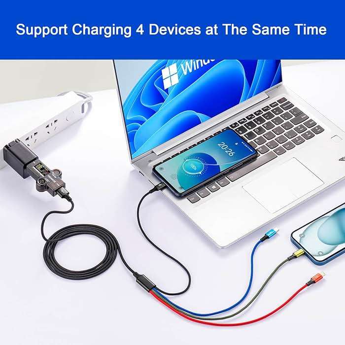Multi Charging Cable 3.5A Multiple Charger Cable Braided 4 in 1 Multi USB Cable Fast Charging Cord with IP/Type C/Micro Ports for Cell Phones/iPhone Series/Tablets/Samsung Galaxy & More (2Pack 4Ft) - Image 4