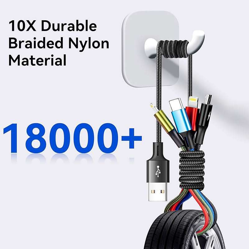Multi Charging Cable 3.5A Multiple Charger Cable Braided 4 in 1 Multi USB Cable Fast Charging Cord with IP/Type C/Micro Ports for Cell Phones/iPhone Series/Tablets/Samsung Galaxy & More (2Pack 4Ft) - Image 6