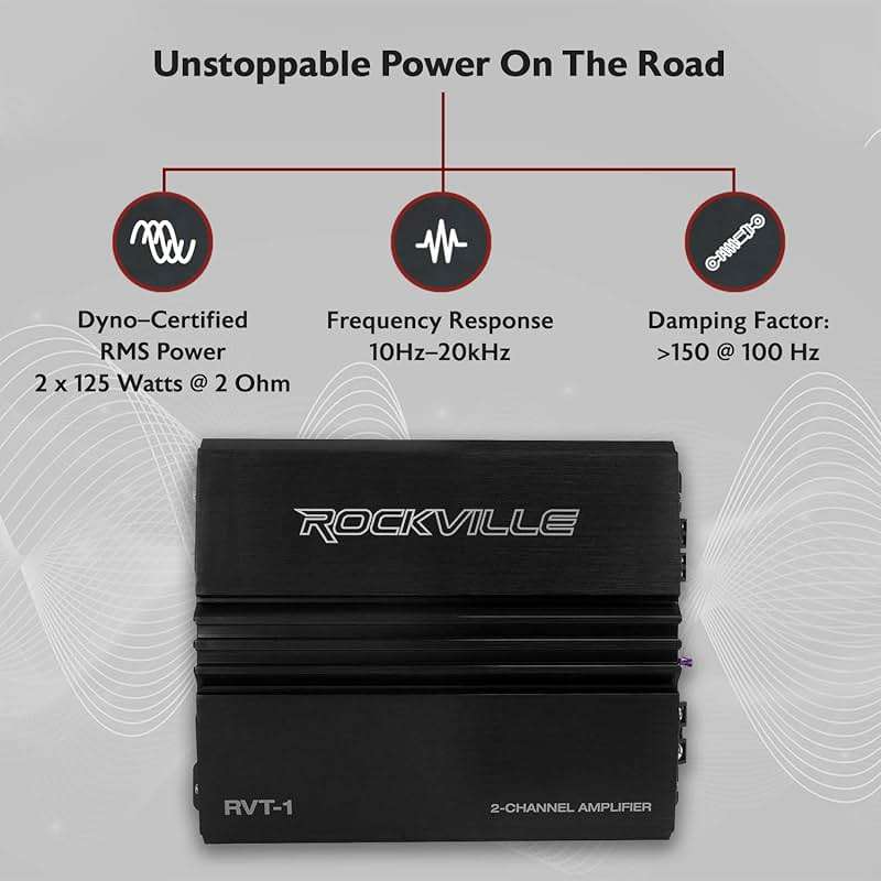 Rockville RVT-1 2-Channel Car Amplifier, 1000W Peak/250W RMS, Class-AB, MOSFET Power Supply, Bass EQ, Crossover, Perfect for Subwoofers and Car Audio - Image 2