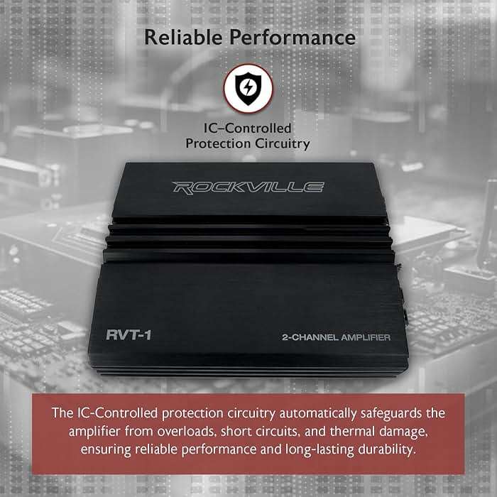 Rockville RVT-1 2-Channel Car Amplifier, 1000W Peak/250W RMS, Class-AB, MOSFET Power Supply, Bass EQ, Crossover, Perfect for Subwoofers and Car Audio - Image 6