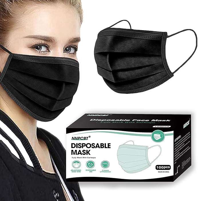 NNPCBT 100PCS 3 Ply Black Disposable Face Mask Filter Protection Face Masks - Image 1