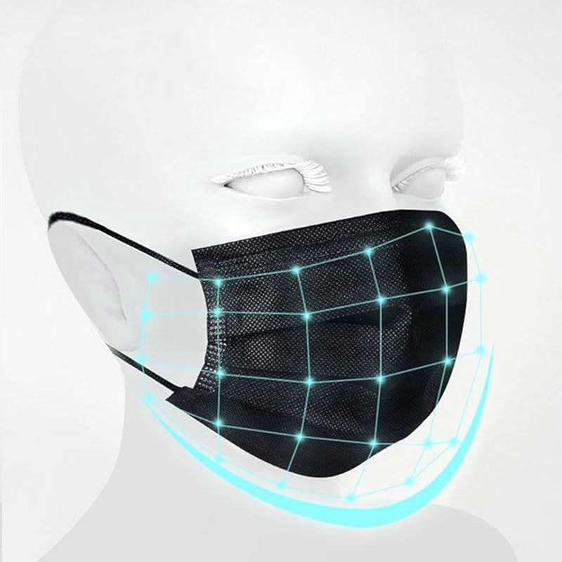 NNPCBT 100PCS 3 Ply Black Disposable Face Mask Filter Protection Face Masks - Image 3