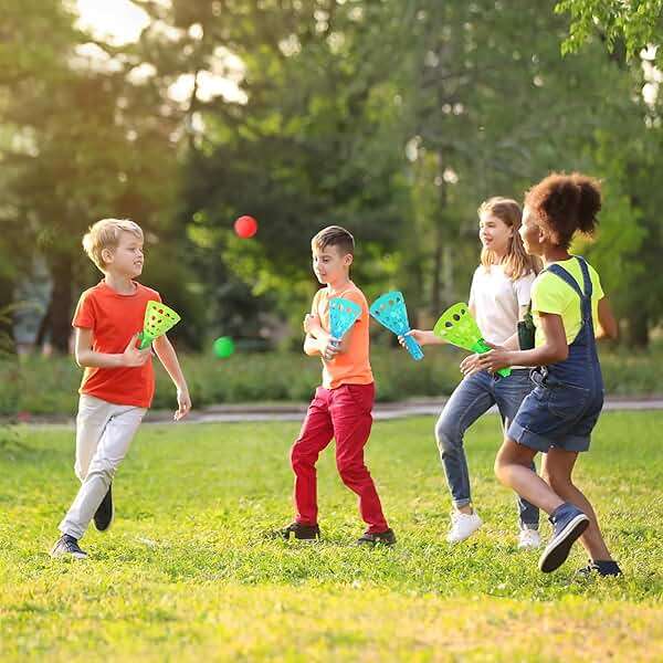 Duckura Outdoor Indoor Game Activities for Kids, Pop-Pass-Catch Ball Game with 4 Catch Launcher Baskets and 24 Balls, Easter Basket Stuffers Gifts Party Favors Beach Sport Toys for Kids Age 5 6 7 8 9+ - Image 5