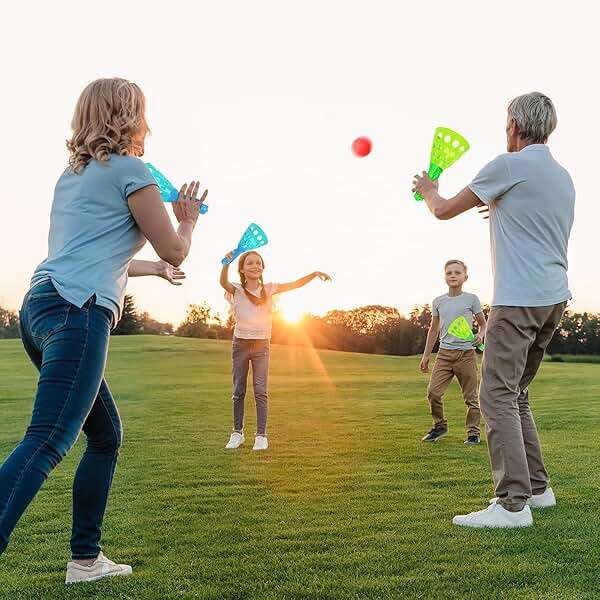 Duckura Outdoor Indoor Game Activities for Kids, Pop-Pass-Catch Ball Game with 4 Catch Launcher Baskets and 24 Balls, Easter Basket Stuffers Gifts Party Favors Beach Sport Toys for Kids Age 5 6 7 8 9+ - Image 6