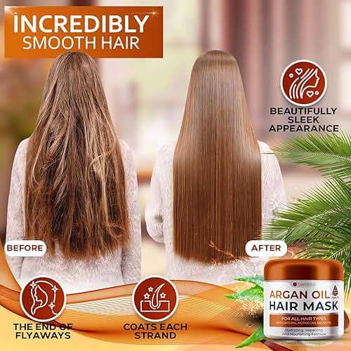 Moroccan Argan Oil Mask - Deep Conditioning Moisturizer for Dry, Extremely Damaged Hair - Hydrating Repair Treatment for Split Ends - With Collagen and Keratin for Curly, Frizzy and Color Treated Hair - Image 2