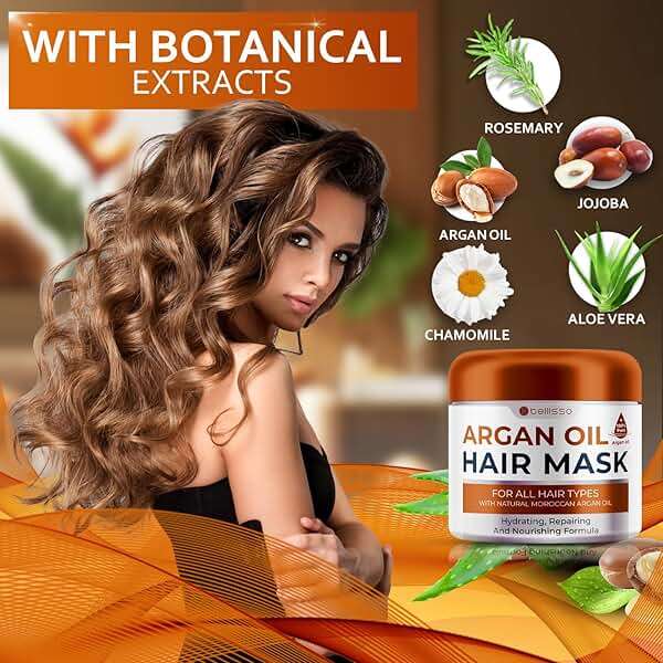 Moroccan Argan Oil Mask - Deep Conditioning Moisturizer for Dry, Extremely Damaged Hair - Hydrating Repair Treatment for Split Ends - With Collagen and Keratin for Curly, Frizzy and Color Treated Hair - Image 3