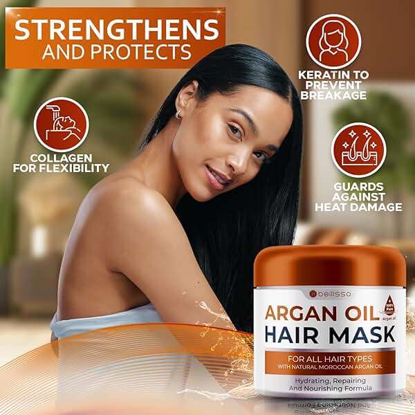 Moroccan Argan Oil Mask - Deep Conditioning Moisturizer for Dry, Extremely Damaged Hair - Hydrating Repair Treatment for Split Ends - With Collagen and Keratin for Curly, Frizzy and Color Treated Hair - Image 4
