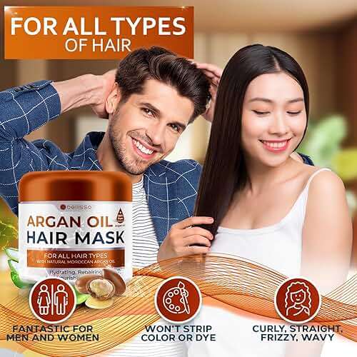 Moroccan Argan Oil Mask - Deep Conditioning Moisturizer for Dry, Extremely Damaged Hair - Hydrating Repair Treatment for Split Ends - With Collagen and Keratin for Curly, Frizzy and Color Treated Hair - Image 5