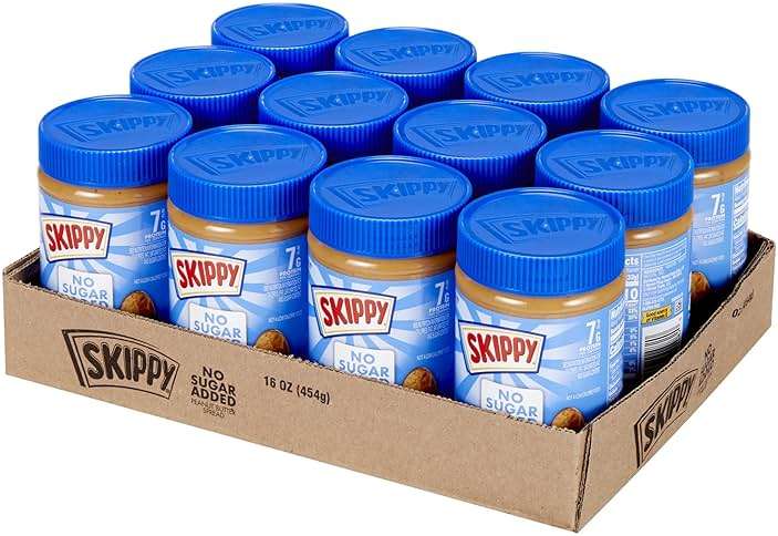 SKIPPY No Sugar Added Chunky Peanut Butter Spread, 16 oz Jars (Pack of 12) – 3 Ingredients, 7g Protein per Serving, Gluten-Free - Image 1