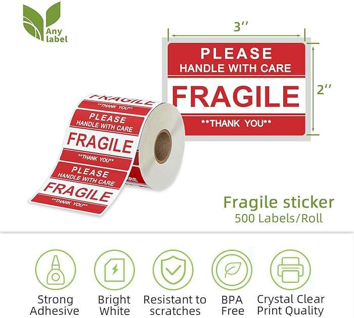 Anylabel 2" x 3" Fragile Stickers for Shipping and Moving Please Handle with Care Fragile Thank You Do Not Drop, Warning Stickers Fragile Labels, Permanent Adhesive(500 Labels, 1 Roll) - Image 2