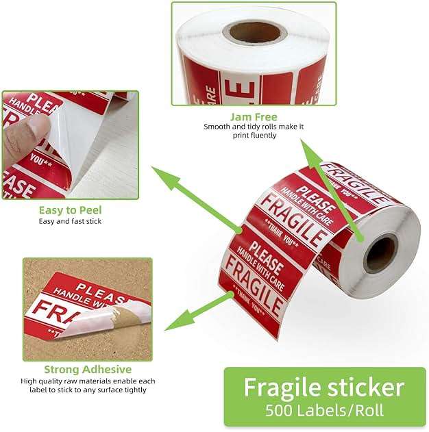 Anylabel 2" x 3" Fragile Stickers for Shipping and Moving Please Handle with Care Fragile Thank You Do Not Drop, Warning Stickers Fragile Labels, Permanent Adhesive(500 Labels, 1 Roll) - Image 3