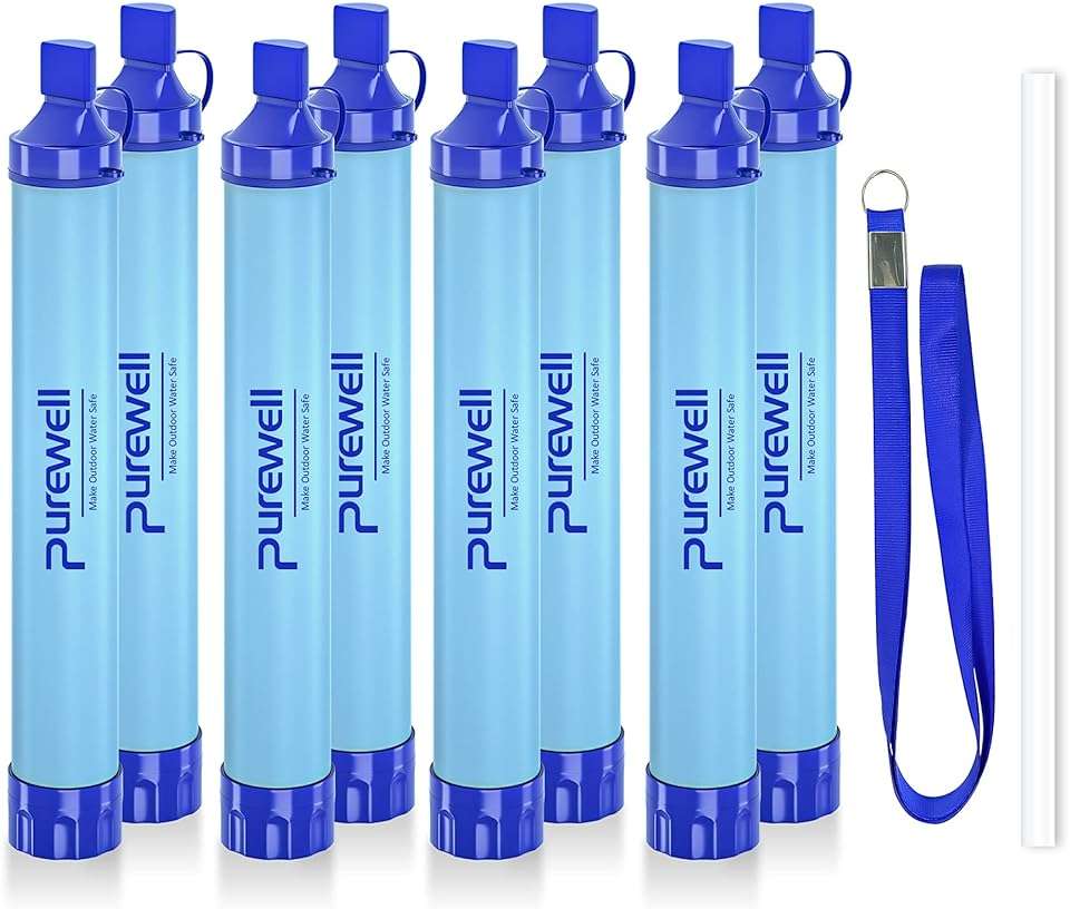 Purewell Outdoor Water Filter Personal Water Filtration Straw Emergency Survival Gear Water Purifier for Camping Hiking Climbing Backpacking(8PCS) - Image 1
