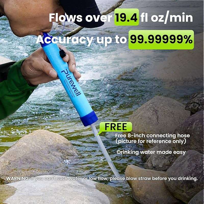 Purewell Outdoor Water Filter Personal Water Filtration Straw Emergency Survival Gear Water Purifier for Camping Hiking Climbing Backpacking(8PCS) - Image 4