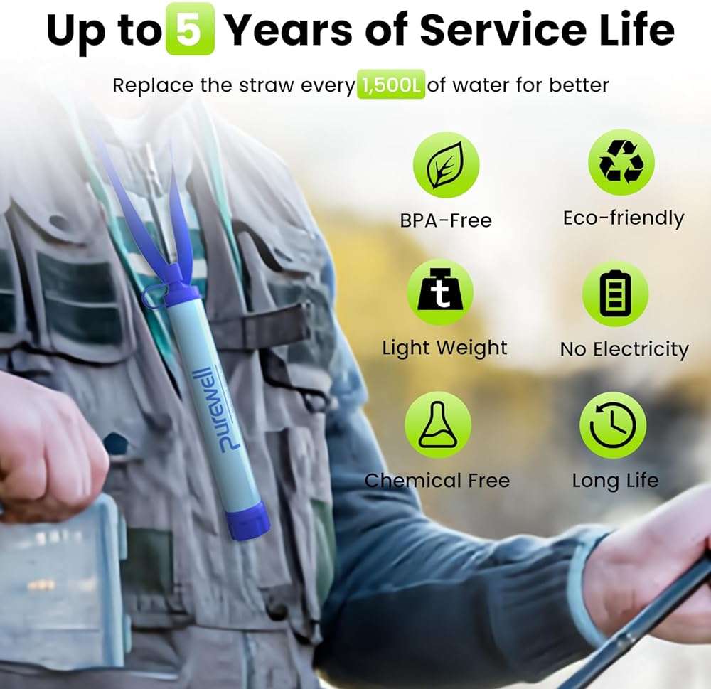 Purewell Outdoor Water Filter Personal Water Filtration Straw Emergency Survival Gear Water Purifier for Camping Hiking Climbing Backpacking(8PCS) - Image 5