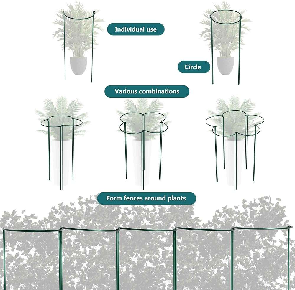 TCBWFY 10 Pack Garden Plant Support Stakes,10" Widex16 High Heavy Duty Interlinked Half Round Peony Support Ring Cage for Indoor Outdoor Plants,Plant Supports for Peony,Tomato,Hydrangea,Rose - Image 4