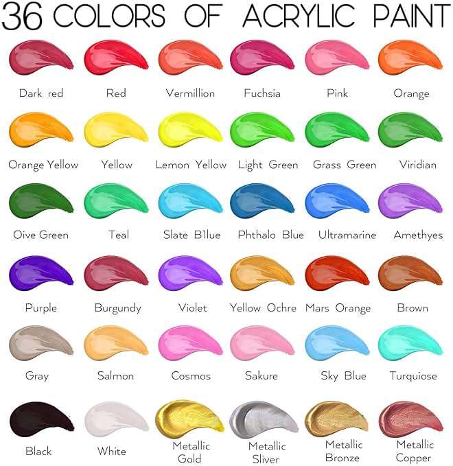 55PCS Acrylic Paint Set of 36 Colors 2fl oz 60ml Bottles 12 Brushes,Non Toxic 36 Colors Acrylic Paint No Fading Rich Pigment for Kids Adults Artists Canvas Crafts Wood Painting - Image 3