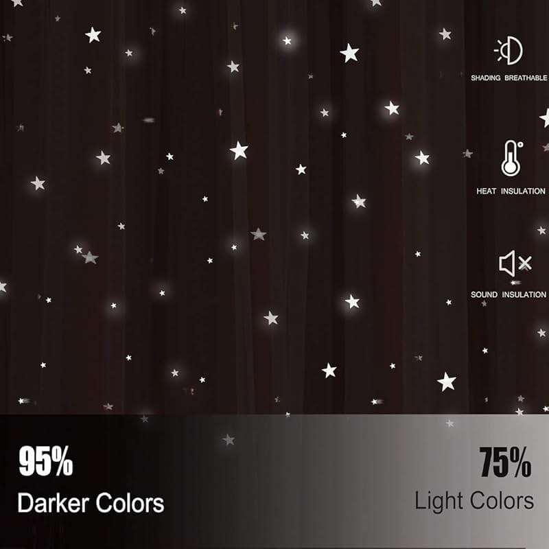 UNISTAR 2 Panels Stars Blackout Curtains for Bedroom Girls Kids Baby Window Curtain Double Layer Star Cut Out Aesthetic Living Room Decor Wall Home Decorations Curtain,W52 x L84 Inches,Pink - Image 2