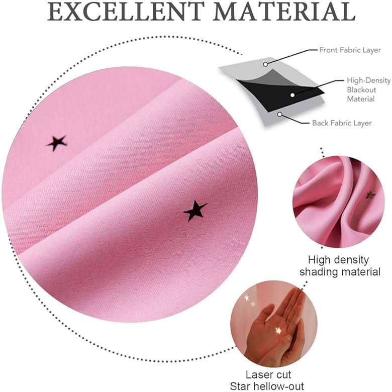 UNISTAR 2 Panels Stars Blackout Curtains for Bedroom Girls Kids Baby Window Curtain Double Layer Star Cut Out Aesthetic Living Room Decor Wall Home Decorations Curtain,W52 x L84 Inches,Pink - Image 4