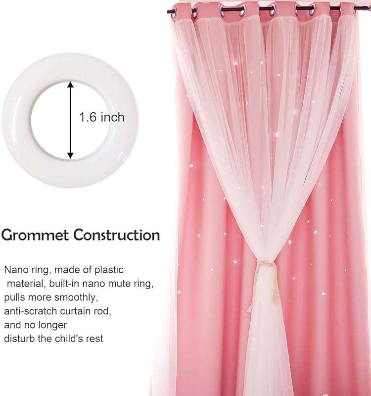 UNISTAR 2 Panels Stars Blackout Curtains for Bedroom Girls Kids Baby Window Curtain Double Layer Star Cut Out Aesthetic Living Room Decor Wall Home Decorations Curtain,W52 x L84 Inches,Pink - Image 5