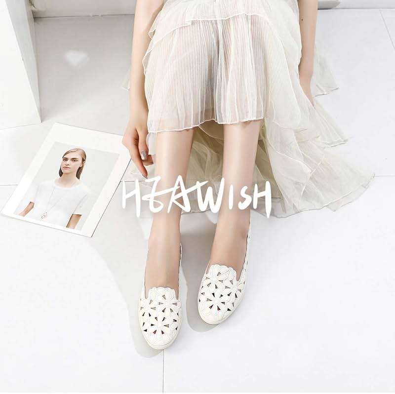 HEAWISH Women's Floral Ballet Flats for Women Black Beige Slip On Flowers PU Leather Round Toe Dress Shoes - Image 2