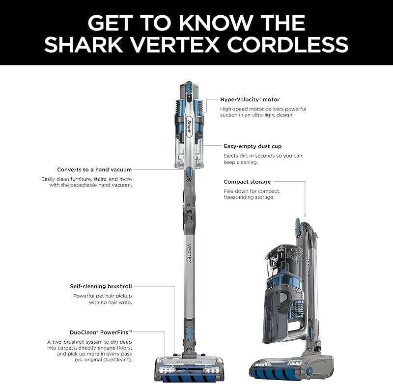 Shark IZ462H Vertex Ultra Lightweight Cordless Stick Vacuum with DuoClean PowerFins, Crevice, Pet Multi-Tool, Anti-Allergen, Brush, Removable Handheld, Flex, 60 min Runtime, Blue, MultiFLEX - Image 16