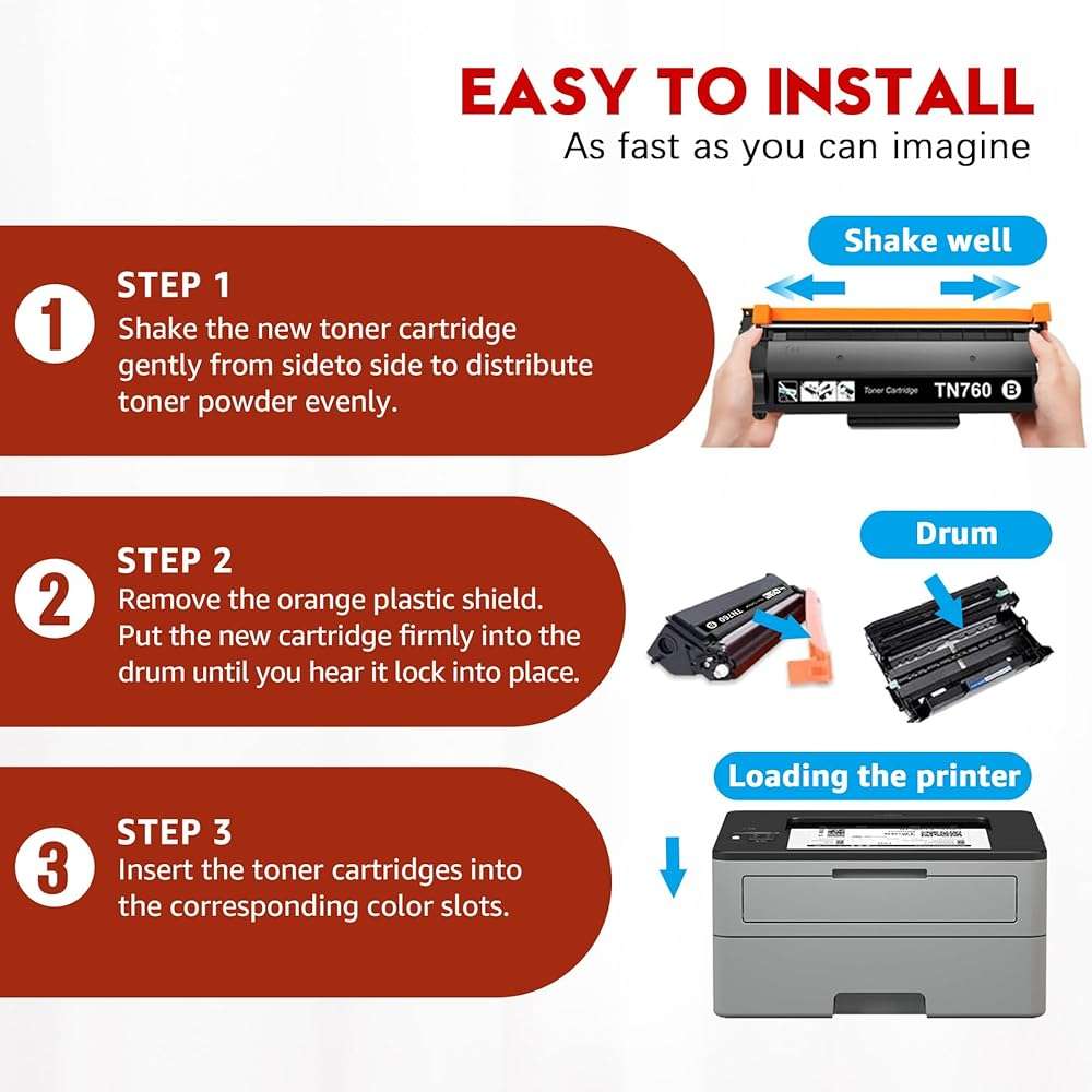 Toner Kingdom Compatible TN760 Toner Cartridge and DR730 Drum for Brother TN760 TN-760 TN730 TN-730 DR730 for Brother HL-l2395dw HL-L2350DW MFC-L2710DW Printer (2 Toners, 1 Drum Unit) - Image 5